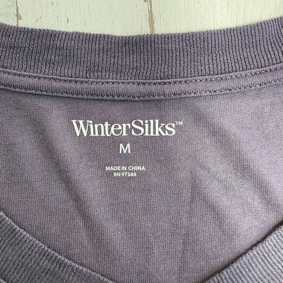 WINTERSILKS Dress Womens M Silk Jersey V-Neck Base Layer Short Sleeve Purple - Picture 7 of 10